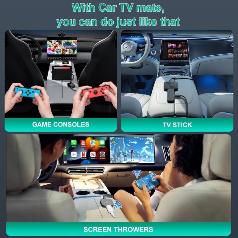 Car TV Mate Max with Wireless CarPlay and Android Auto Adapter, Fire TV Stick Converter for Car, 3 in 1 HD HDMl Multimedia Adapter Cast Video/Game to Cars for Wired CarPlay and Most Streaming Devices - Image 7