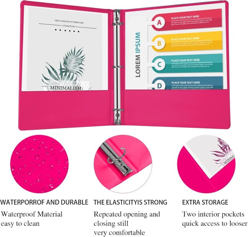 3 Ring Binders，1 Inch Binder, Round Ring Customizable Clearview Binder, for School, Home, Office, Pink, Blue, Green, Purple, Gray, Orange, 6Pack - Image 5