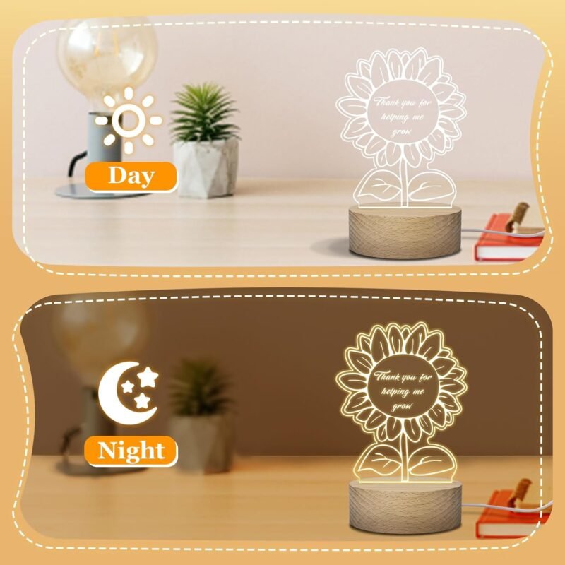 Teacher Appreciation Gifts Night Light - Thank You Graduation Gifts for Teacher Women Men Mentor Tutor Back to School Retirement Gift for Teachers Day Sunflower Acrylic Light - Image 4