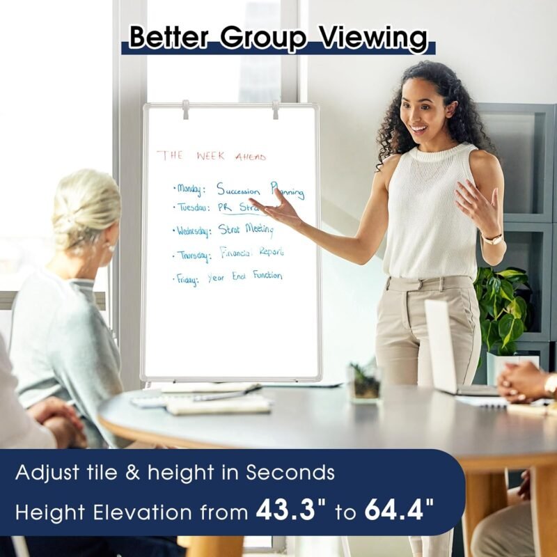 Magnetic Whiteboard Easel, 36"x24" Height Adjustable Dry Erase Board with Stand, Large Aluminium Frame White Board for Teaching, Flipchart Standing Writing Board for Office, Home (White) - Image 5
