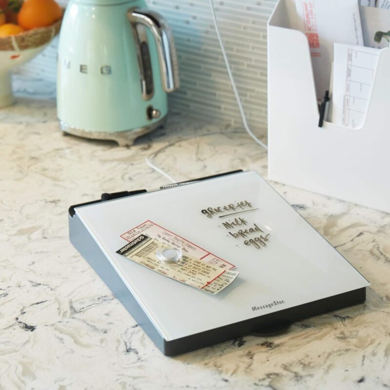 ECR4Kids MessageStor Dry-Erase Glass Board Memo Station, Desk Organizer, White - Image 11