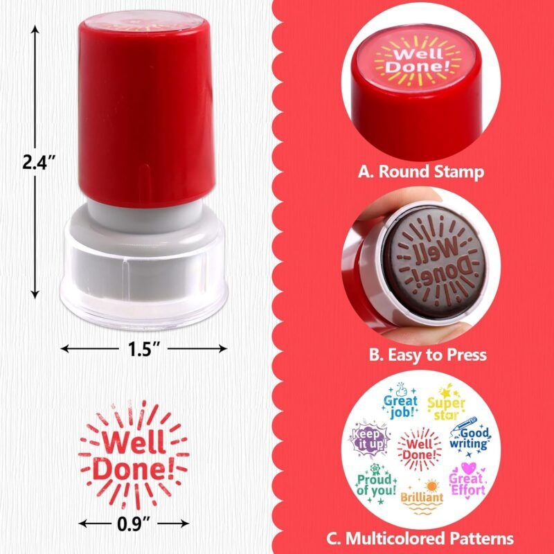 Teacher Stamps Self Inking for Classroom Rubber Stamp for Grading Homework Test Motivation Students Behavior Reward Supplies 8Pcs - Image 2
