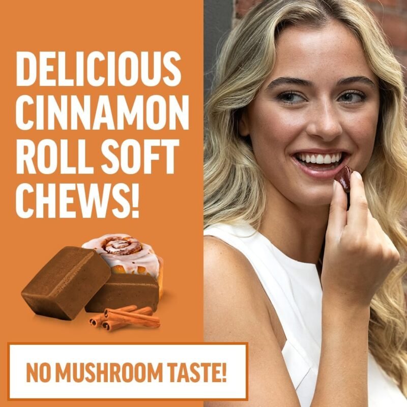 Force Factor Modern Mushrooms Soft Chews, Mushroom Supplement with Lions Mane, Turkey Tail, & Cordyceps to Support Energy, Focus, Immunity, & Digestion, Cinnamon Roll, 60 Soft Chews - Image 4