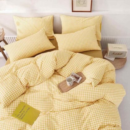 ETDIFFE Yellow Grid Duvet Cover Queen Size, 3 Piece Farmhouse Buffalo Check Gingham Geometric Pattern Printed Microfiber Comforter Cover Set, Soft and Lightweight Plaid Bedding Quilt Cover