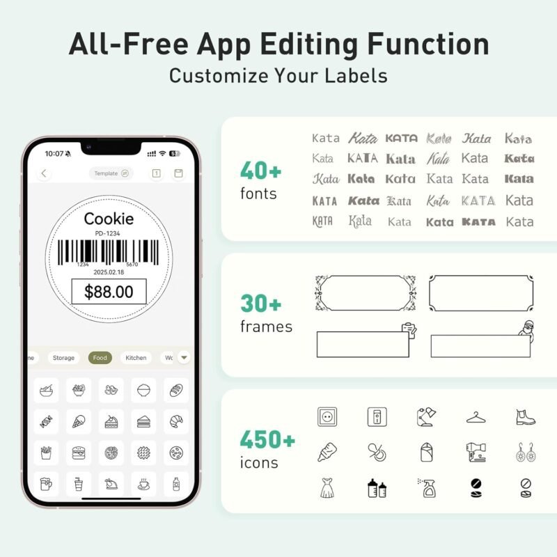 SUPVAN T50M Plus Bluetooth Label Maker Machine with Tape, High Printing Clarity, Versatile App with 40+ Fonts and 450+ Icons, Inkless Labeler for Business, Home, Office Organization, Green - Image 4