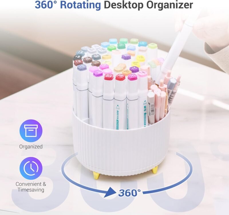 Pen Holder - Pencil Holder with 5 Compartments, 360°Rotating desk organizer and accessories for Women and Men,Desk Caddy for School,Teacher,Office,Art Supplies. Tidy Desk, Tidy Mind - Image 4