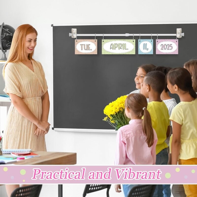 TecUnite Pastel Calendar Bulletin Board Set Girl Style Classroom Bulletin Board Decor 54 Date Cards Colorful Pastel Flip Calendar with Adjustable Holder for Back to School Supplies, Years 2025-2028 - Image 6