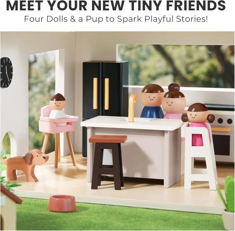 Tiny Land Doll House, Modern Family Dollhouse with Realistic Design, Wooden Dollhouse with 53Pcs Furniture - Ideal Gift for Kids Ages 3+ - Image 2