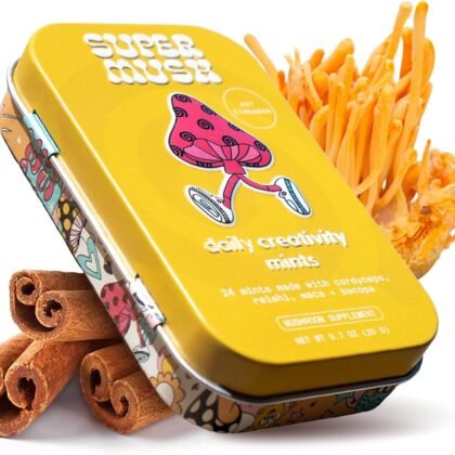 Daily Creativity and Connection SuppleMint | Cordyceps, Reishi, Maca & Bacopa Monnieri Mixed Mushrooms Extract | Pure Breath Mint for Creativity & Connection | 20g Organic Mushroom Mint