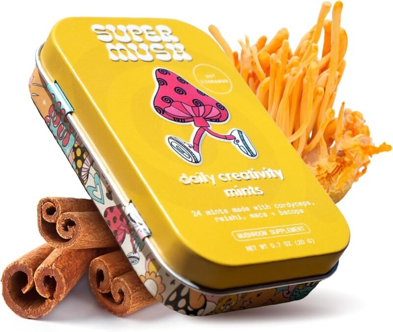Daily Creativity and Connection SuppleMint | Cordyceps, Reishi, Maca & Bacopa Monnieri Mixed Mushrooms Extract | Pure Breath Mint for Creativity & Connection | 20g Organic Mushroom Mint