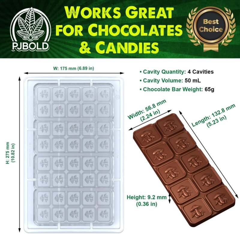 Mushroom, Polycarbonate Chocolate Mold, 50mL (65 gram), 10 Piece Bar - Image 2