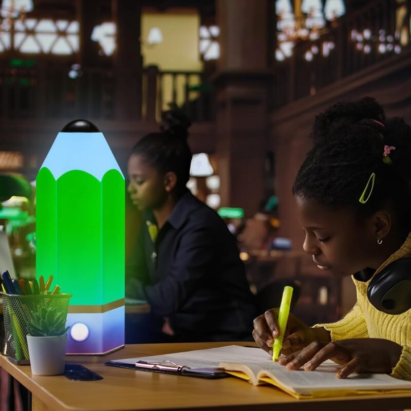 VIHOSE Classroom Pencil Lamp, Glass LED Design, Adjustable Multicolor Night Lights for Back to School Gifts Classroom Elementary Teachers Desk Garden Bedroom Table Decoration - Image 8