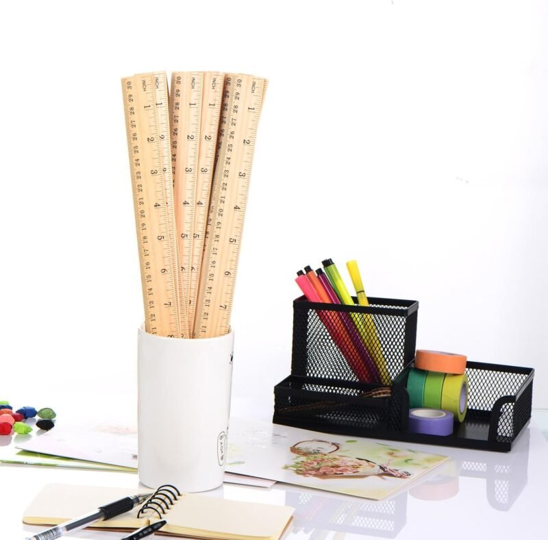 Outus 12 Pack Wood Ruler Bulk for Students Wooden School Rulers Gifts Office Classroom Measuring, 2 Scale, 12 Inch and 30 cm - Image 4