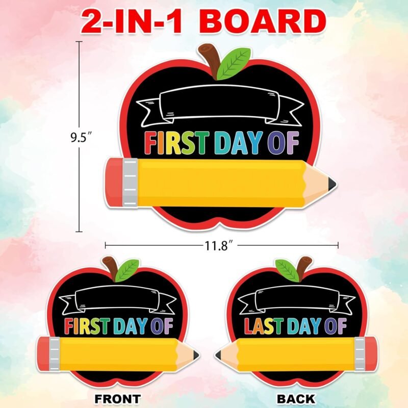 First and Last Day of School Chalkboard, 9.5"x11.8" Double Sided Pencil Back to School Sign for Kids Girls Boys Reusable 1st Day of Kindergarten Preschool Photo Props Sign - Image 2