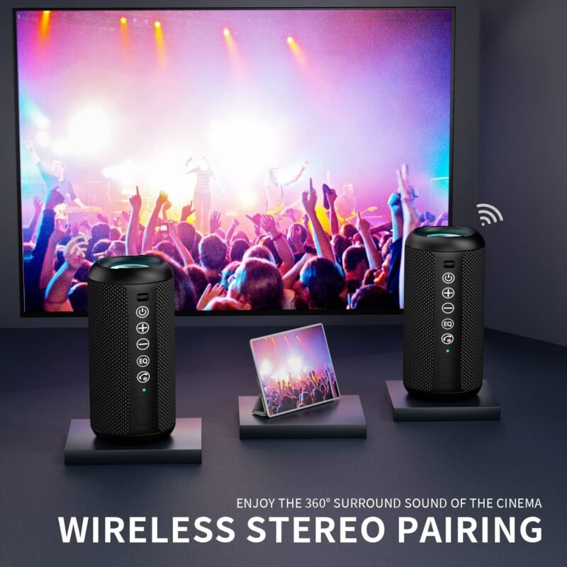 Ortizan Portable Bluetooth Speaker: IPX7 Waterproof, 24W Loud Sound, Deep Bass, Bluetooth 5.3, LED Lights, Wireless Stereo Pairing, 30H Playtime, for Home/Outdoor/Party/Beach, Birthday Gift (Black) - Image 3