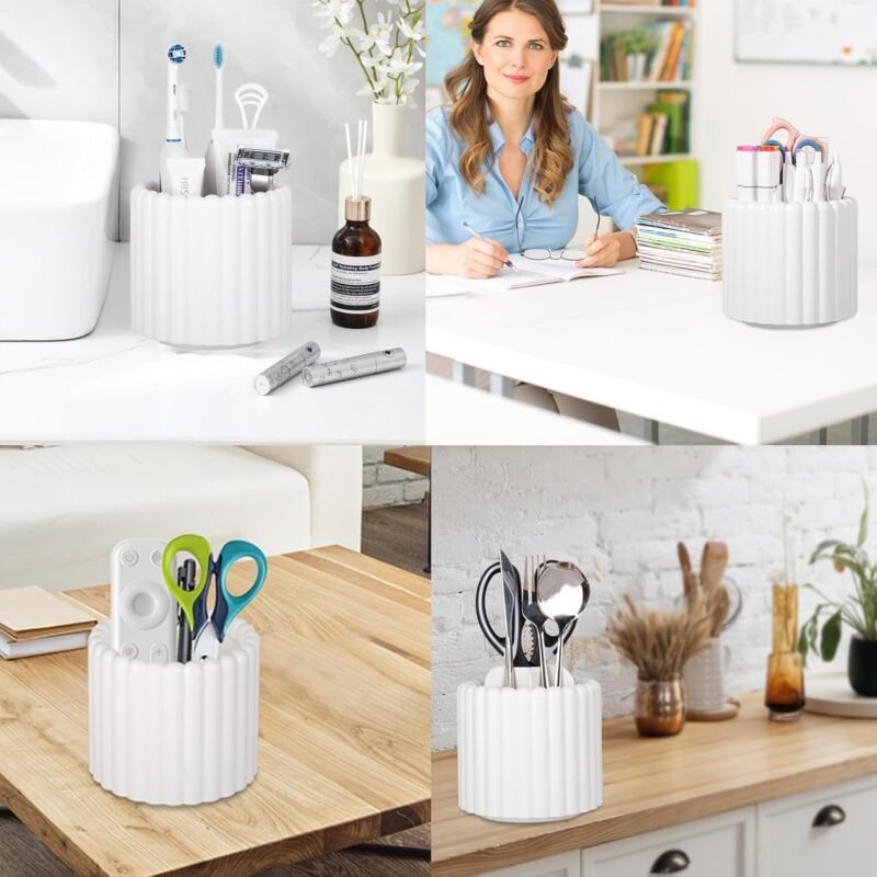 Anyoifax 360 Rotating Makeup Brush Holder 7 Slots Make Up Brush Organizer Removable Spinning Cosmetic Brushes Storage Pen Holder for Vanity, Dresser, Desk, White - Image 8