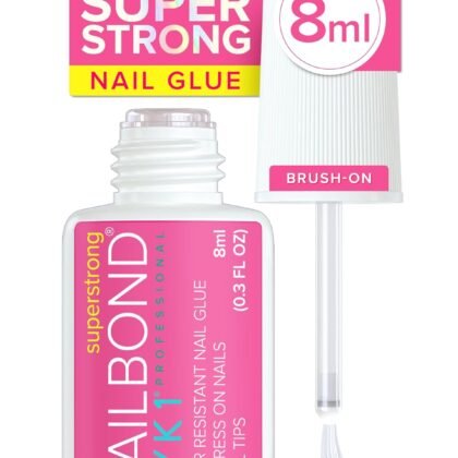 Super Strong Nail Glue for Press On Nails, Nail Tips & Acrylic Nails (8ml) NYK1 NailBond Brush On Glue for Press Ons, Tips & Acrylics - Long Lasting, Maximum Strength, Mess-Free Application