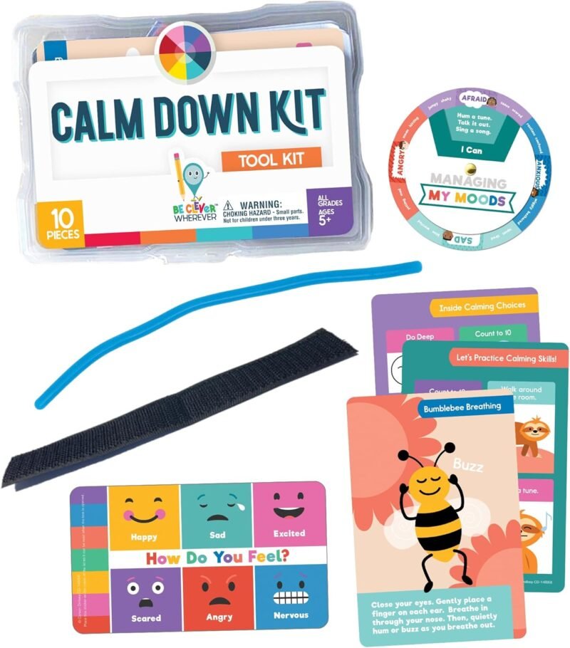Carson Dellosa 10-Piece Calming Corner Tool Kit, Feelings Wheel, Emotions Chart, Anxiety Relief Items, Fidgets for Kids, and More Emotional Support Classroom Supplies