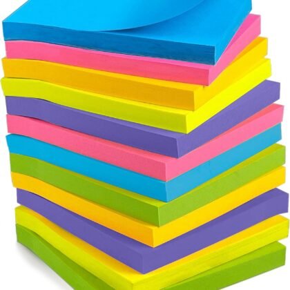 OHOME Sticky Notes - 12 Pads, 3”x3” - Colorful Self-Stick Post Notes Bulk - Office Desk Accessories | Teacher Classroom Must Haves,Aesthetic School Supplies for Home,Stocking Stuffers for Women