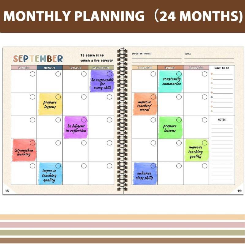 Boho Teacher Planner Rainbow Teacher Plan Book School Year Planner With Lesson Plans Colorful Stickers New Undated Teacher Lesson Planner For Classroom or Homeschool 9''X11'' (color, 135 pages) - Image 5