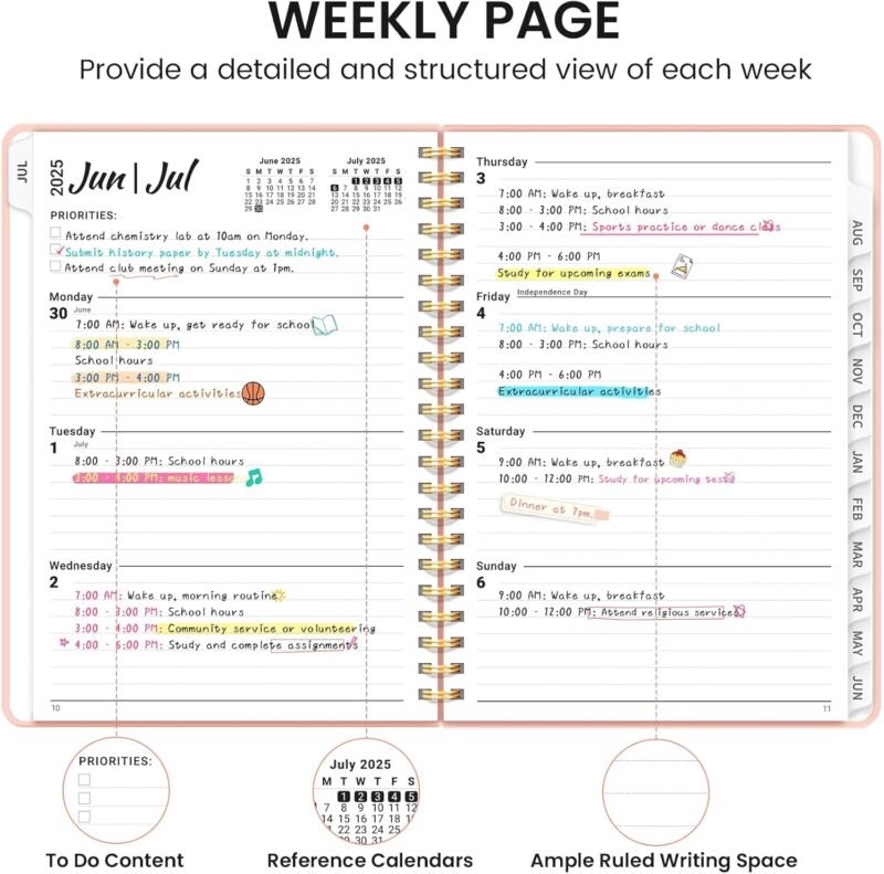 Academic Planner 2025-2026 For Women & Men, Monthly and Weekly Calendar Planner, Jul 2025 - Jun 2026, A5 (6.3" x 8.5"), Teacher Student Planning Book with Tabs, Ideal for Office School Supplies - Pink - Image 3