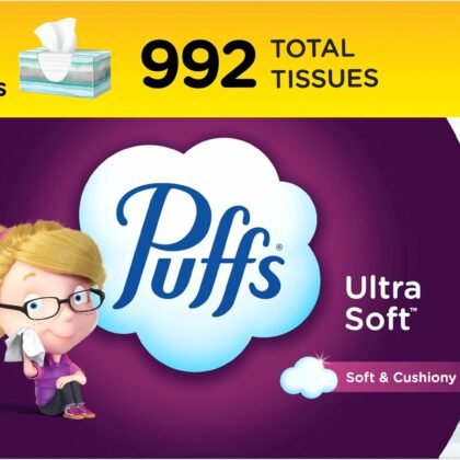 Puffs Ultra Soft Non-Lotion Facial Tissue, 8 Family Boxes, 124 Facial Tissues per Box