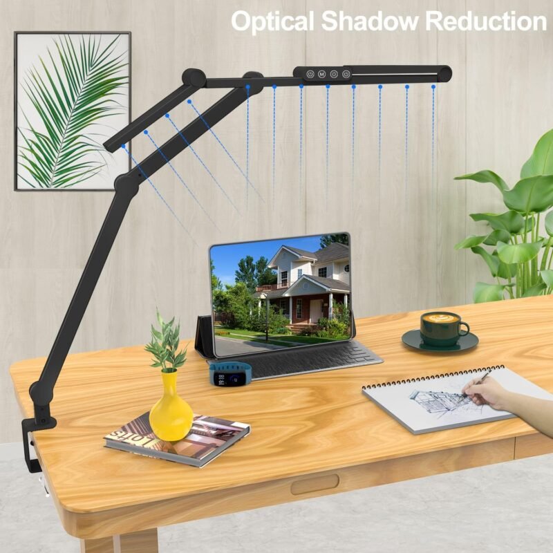 Micomlan Led Desk Lamp with Clamp, Architect Desk Lamp for Home Office with Atmosphere Lighting, 24W Ultra Bright Auto Dimming Computer Light Stepless Dimming and Tempering LED Table Light - Image 6