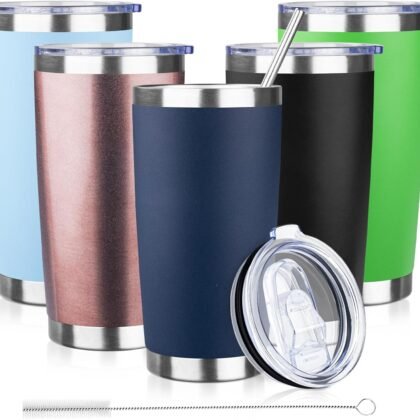 20oz Tumbler with Lid and Straw Double Wall Powder Coated Vacuum Insulated Coffee Tumbler Stainless Steel Insulated Travel Coffee Mug Spill-Proof Thermal Cup for Hot and Cold Beverage,Navy Blue