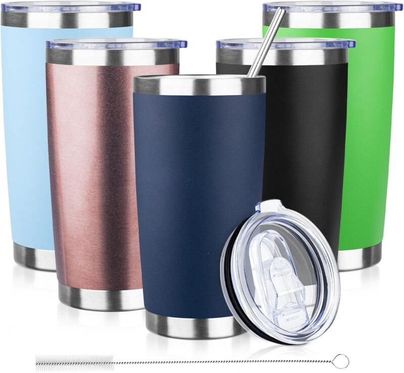 20oz Tumbler with Lid and Straw Double Wall Powder Coated Vacuum Insulated Coffee Tumbler Stainless Steel Insulated Travel Coffee Mug Spill-Proof Thermal Cup for Hot and Cold Beverage,Navy Blue
