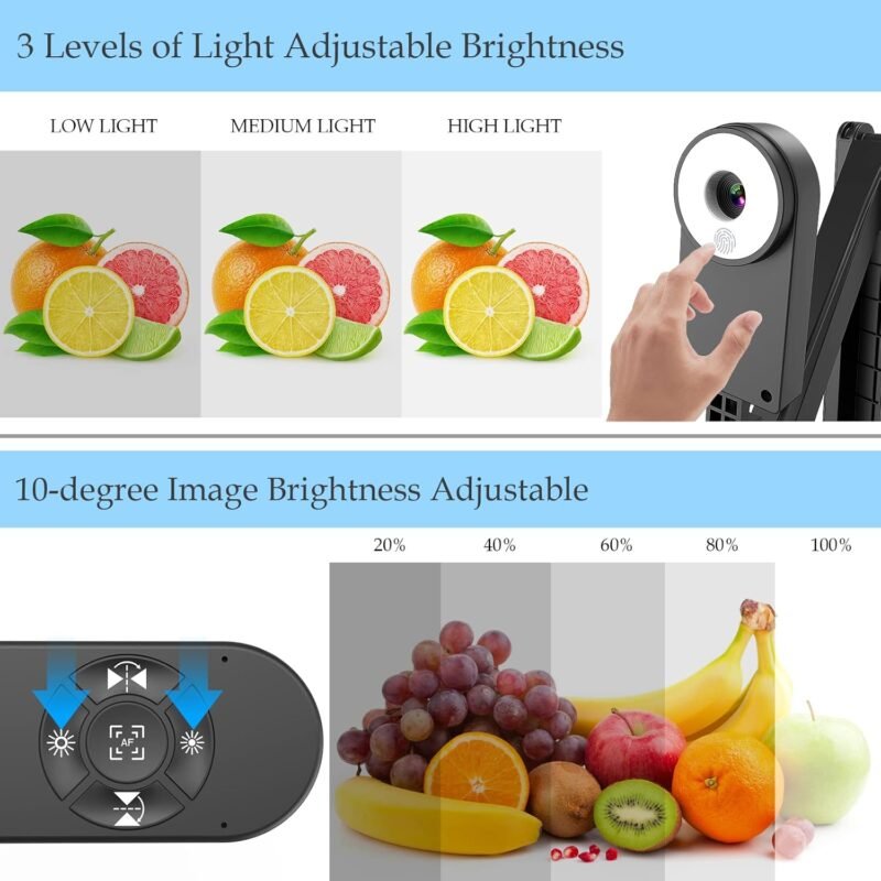8MP USB Document Camera for Teachers and Classroom for A3 A4 Size with Dual Mic, 3-Level LED Light, Up and Down, Left and Right Image Inversion, for Distance Teaching & Learning - Image 6