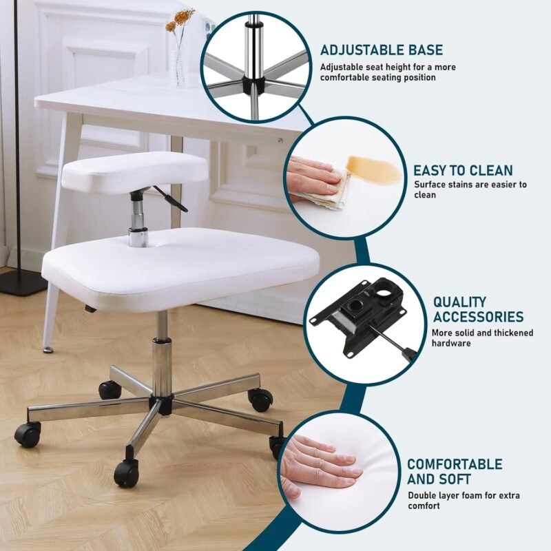 Meditation Chair Ergonomic Cross Legged Chair ADHD Chair with Wheels,Kneeling Chair for Office and Home,ADHD Chairs for Adults(White) - Image 3
