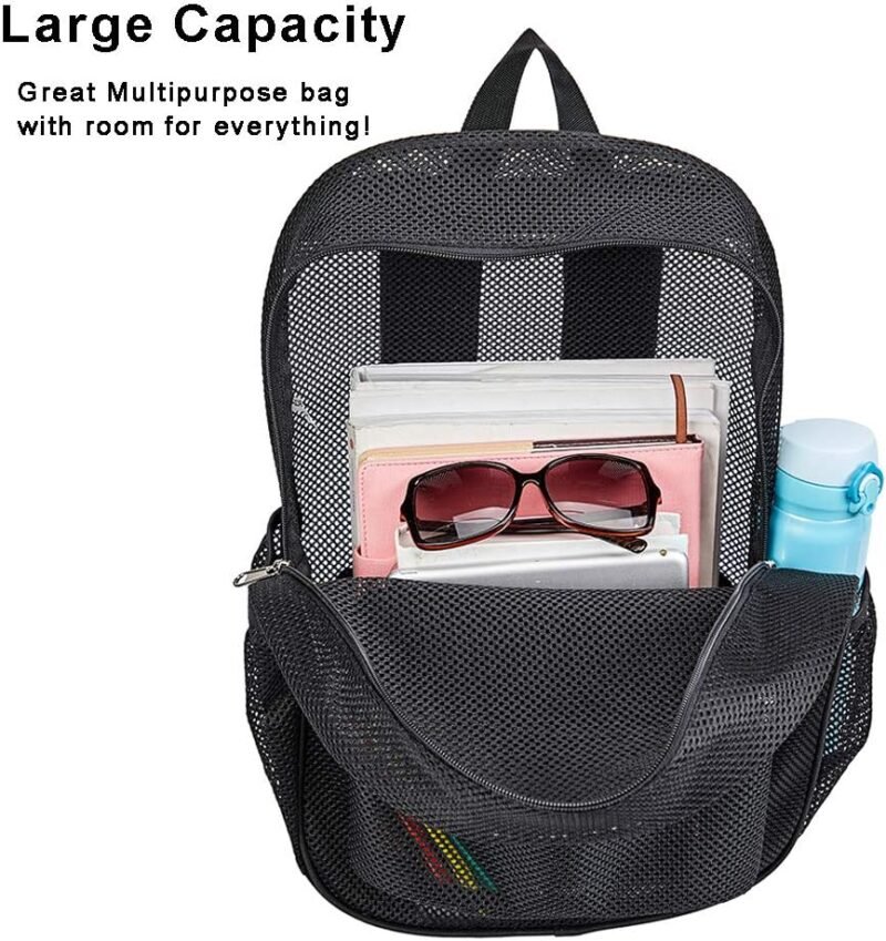 COVAX Heavy Duty Mesh Backpack, See Through College Backpack with Padded Shoulder Straps for Swimming, Outdoor Sports - Image 2