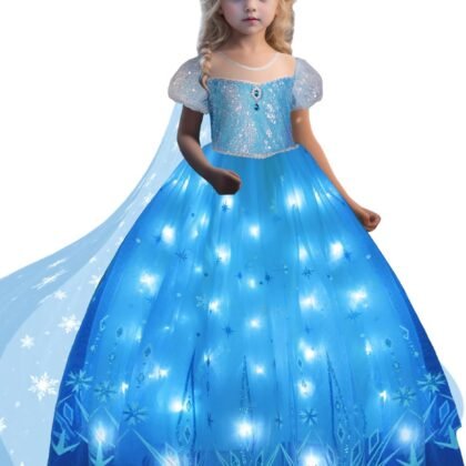 Princess Dresses for Girls Toddler Princess Costume Dress Up Clothes for Girls Halloween Costume with Cape for Christmas, Birthday, Party, LED Light No Assembly Needed, 110