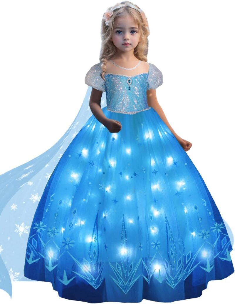 Princess Dresses for Girls Toddler Princess Costume Dress Up Clothes for Girls Halloween Costume with Cape for Christmas, Birthday, Party, LED Light No Assembly Needed, 110
