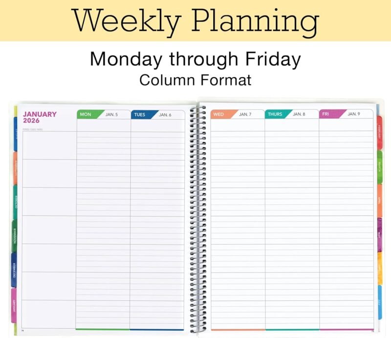 Aug 2025-Jul 2026 Lite Teacher Lesson Planner Notebook 8.5x11 Daily Weekly Monthly Organizers - Includes 7 Periods, Dated Calendar, Page Tabs, Bookmark, and Planning Stickers (Tree Seasons) - Image 3