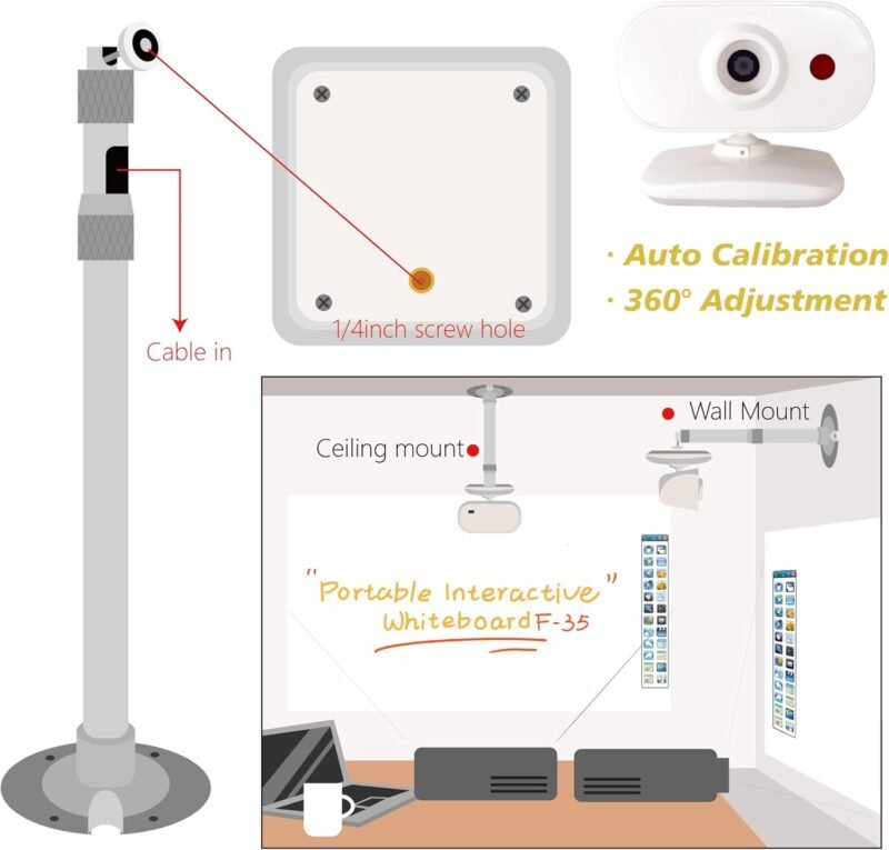 Portable Interactive Whiteboard - Smart Teaching Whiteboard, Long Focus Interactive Screen, Auto Calibration, Easy to Setup, Ideal for Home, Office, Classrooms, Conference Room, Presentation - Image 4