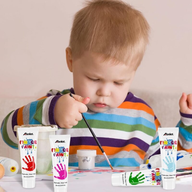 ABEIER Washable Finger Paint for Toddlers, Safe Non-Toxic, 12 Vibrant Colors (1.21fl oz), Baby Safe Paint for Hand and Feet, Mess Free Art Supplies for Kids, Preschool Learning Gifts, Ages 1-3 4 5 6+ - Image 6