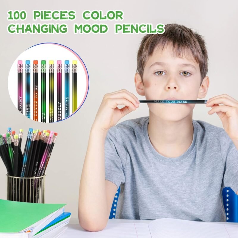 Epakh 100 Pcs Inspirational Pencils Color Changing Pencils Bulk with Eraser HB Wooden Pens Gift for Kids Students Classroom Motivational Graduation Gift(Black,Classic Style) - Image 2