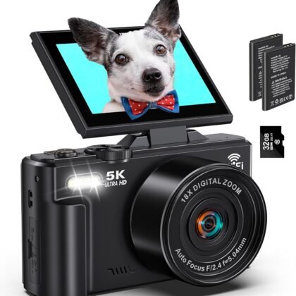 Digital Cameras for Photography 5K - 75MP Vlogging Camera for YouTube WiFi - UHD Autofocus Vlog Camera 3" 180° Flip Screen with 18X Zoom - Travel YouTube Camera Compact with 32GB SD Card, 2 Batteries