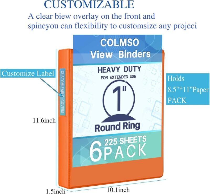 3 Ring Binders，1 Inch Binder, Round Ring Customizable Clearview Binder, for School, Home, Office, Pink, Blue, Green, Purple, Gray, Orange, 6Pack - Image 2