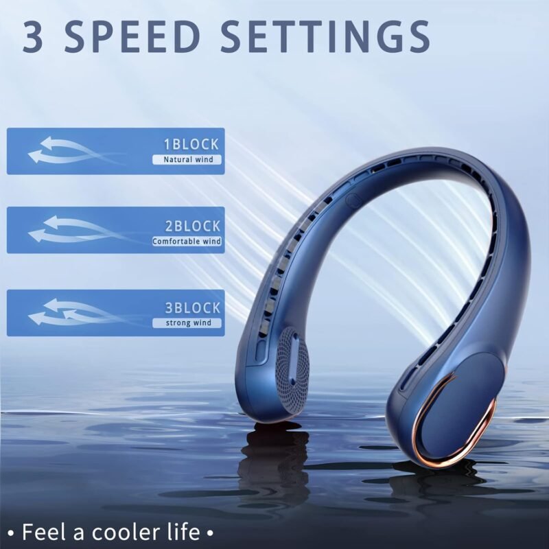 Neck Fan, USB Rechargeable Personal Fan, 4000 mAh Battery Operated, 3 Speeds Adjustable, Faster Cooling, Ultra Quiet, Suitable for Home, Office, Travel, Sports - Image 3