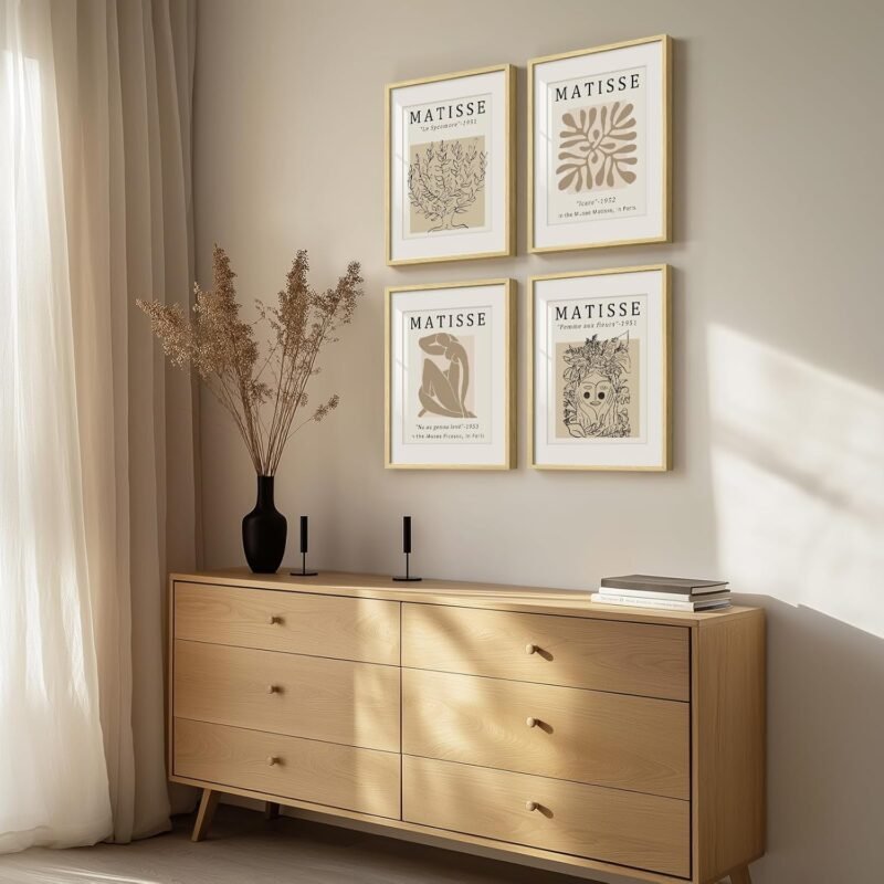 Framed Matisse Neutral Wall Art, Set of 4 Pieces Beige Wall Decor, Abstract Modern Minimalist Botanical Prints for Bathroom, Living Room, Dining Room, Bedroom, Home Office Decor 11x14 - Image 3