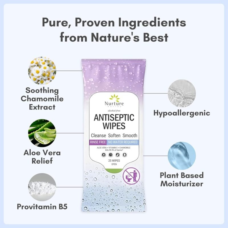 Nurture XL Antibacterial Body & Hand Wipes | Alcohol-Free Antiseptic Wet Sanitizer Towelettes for Germ Removal, Disinfecting Skin, Sanitizing Hands |Cleaning Cloths | Adults & Baby | Thick & Strong - Image 4