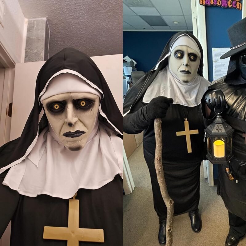 Halloween Nun Costume with Scary Mask: Adult Men Women Scary the-Nun Costumes-Plus Size Horror Nun Outfit Black Cosplay - Image 6