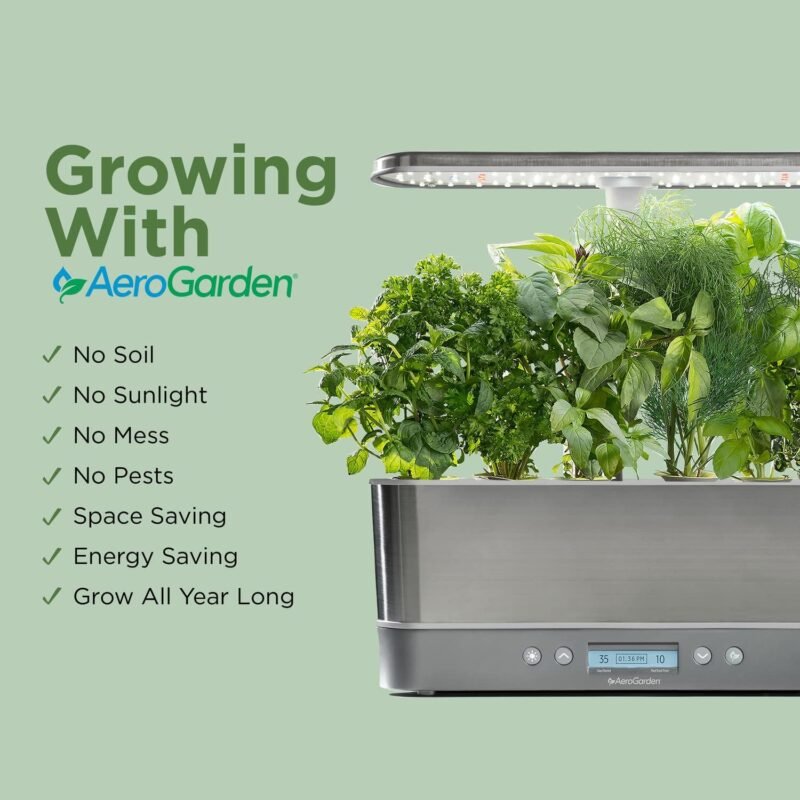 AeroGarden Harvest Elite Slim Indoor Garden Hydroponic System with LED Grow Light and Herb Kit, Holds up to 6 Pods, Platinum - Image 5