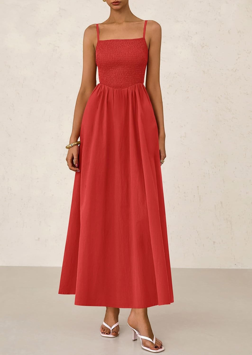 PRETTYGARDEN Women's Smocked Maxi Dresses 2025 Summer Beach Sundress Casual Spaghetti Strap Swing A Line Long Flowy Dress - Image 7