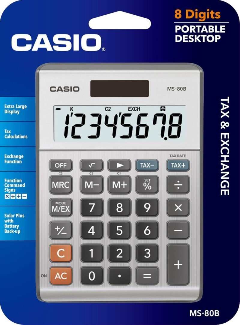 Casio MS-80B Calculator – Desktop Calculator with Tax & Currency Tools | General Purpose | Large Display | Ideal for Home, Office & Everyday Math - Image 3