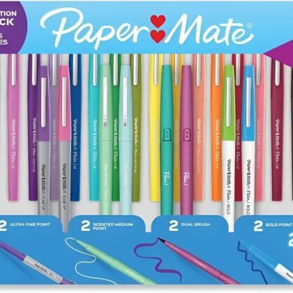 Paper Mate Flair Felt Tip Pens, 24 Vibrant Colors, Medium Point (0.7mm), 4 Unique Tip Styles, No-Bleed Ink for Students, Teachers & Back to School Supplies