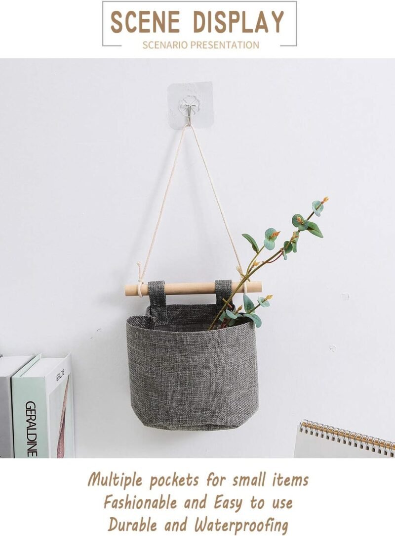AARAINBOW 1 Pack Mini Cotton Linen Fabric Closet Detachable Foldable Washable Hanging Storage Bag with 3 Pockets Over The Wall Door Small Organizer for Room Bathroom (Gray) - Image 7