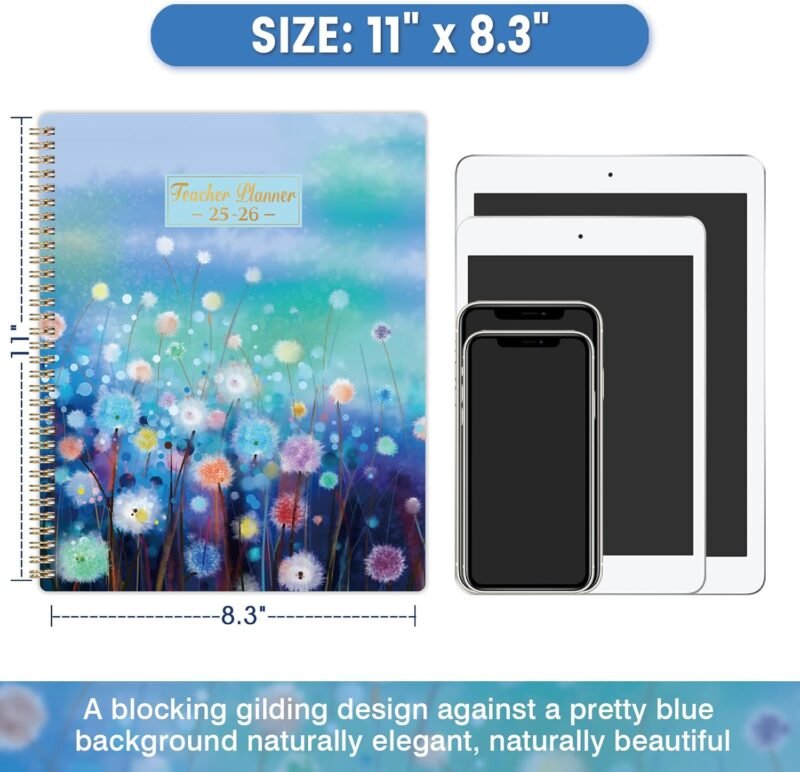 Teacher Planner 2025-2026 - Planner 2025-2026, Teacher Lesson Planner from July 2025 to June 2026, 11" x 8.3", Weekly & Monthly Lesson Plan Book for Teachers - Blue Floral - Image 3